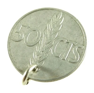 Vintage Lucky Spanish Spain 1966 Francisco Franco 50 Centimos Coin Fob Charm - Bild 1 von 9