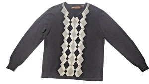 Vintage Perry Ellis Men's Cotton Argyle Sweater Size Medium Black Crew Neck Golf - Picture 1 of 3