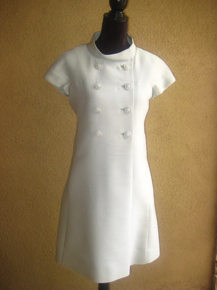 Vestido forrado manga gorra vintage años 60 Jim Church Raymond Fahn azul plata forrado Foto 1 de 4