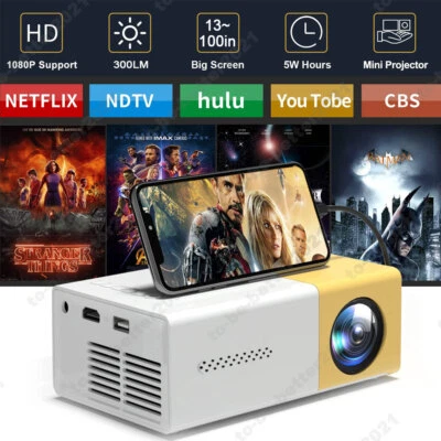 Mini Beamer 300Lm Tragbarer Projektor 1080P HD Video Heimkino TV Spiel HDMI USB - Bild 1 von 4
