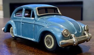 1960s Pull-Back Action JAPAN VW VOLKSWAGEN BEETLE KAFER BLUE Bug Vintage Toy Car - Picture 1 of 12