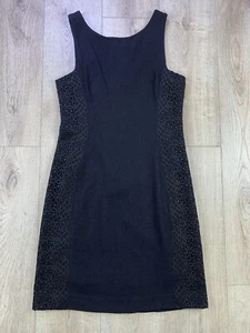 Banana Republic Black Wool Sheath Dress Womens Sz 8 Embroirderd Design Zip Back - Picture 1 of 19