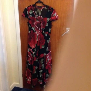 Party Dress. M&S. Black/ Red. With lining. Irregular Tail. Midi. Size 14. - Picture 1 of 7