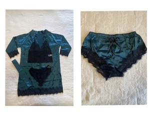 Satin Schlafzimmer Pyjama Set Morgenmantel, Shorts, Spitzenhöschen, Bralette; sexy Geschenk - Bild 1 von 10