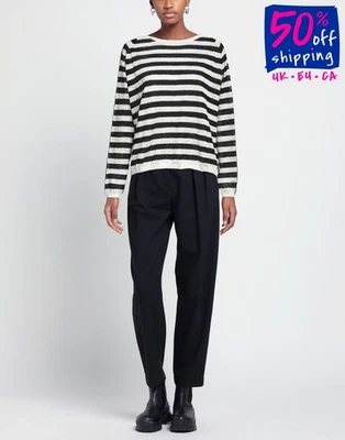 RRP€222 MOMONI Pullover Jumper Size M Linen Blend Striped Pattern Made in Italy - Image 1 of 4