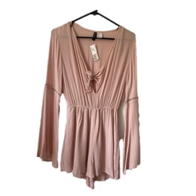 H&M Divided NWT Women's Fairy Coquette Pink Gauze Bell Sleeve Shorts Romper - Image 1 of 4