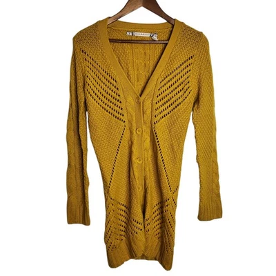 Cardigã feminino Chelsea e violeta amarelo mostarda lã de cordeiro mistura botão para cima longo P - Imagem 1 de 4