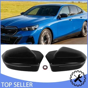 Pair Gloss Black Side Mirror Cover Caps For BMW 5 Series G60 i5 M5 G90 2024 2025 - Picture 1 of 13