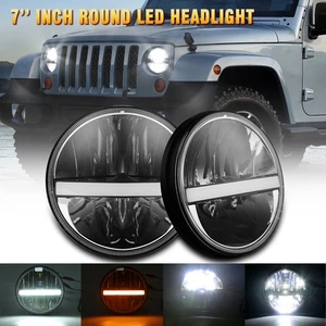 2PCS Brightest 7'' Round LED Headlights Hi-Lo DRL For Jeep Wrangler JK JKU 07-18 - Bild 1 von 13