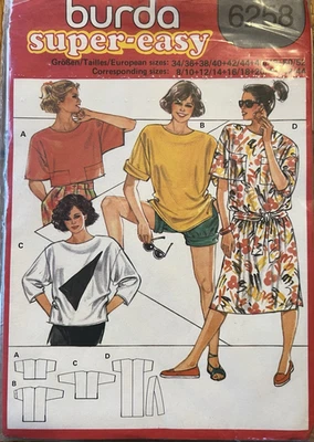 Burda 6258 Super Easy Oversizes Tops & T-shirt Dress sewing pattern UNCUT 8-44 - Image 1 of 2