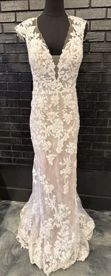 Eddy K, Sheath, Size 12, Lace, Sparkle, Cap Sleeve, Ivory/Champaign/Mocha - Image 1 of 4