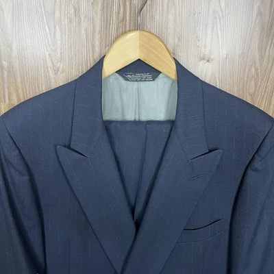 Traje Stafford 2 Piezas Para Hombre 42L 38x30 Azul Marino Rayas Lana Doble Pecho Pico Foto 1 de 4