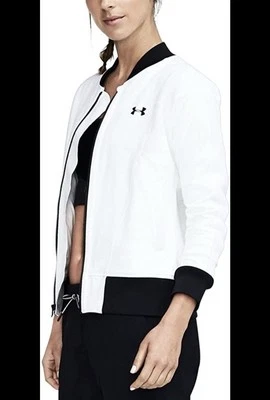 Under Armour Women's Mixed Media Woven Bomber Jacket - White & Black NWT - XXL - Image 1 of 4