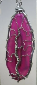 E054 ca. 2"" rosa Achat mit Baum des Lebens auf 14"" Kette - Bild 1 von 3
