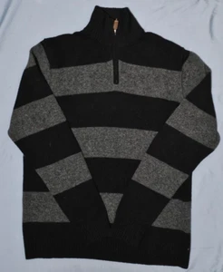 J Crew 100% Lambswool Long Sleeve Sweater Size Large Black/Gray Striped - Picture 1 of 6