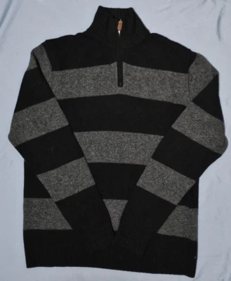 J Crew 100% Lambswool Long Sleeve Sweater Size Large Black/Gray Striped - Image 1 of 4