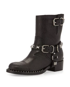 $ 1100 MIU MIU ICONIC HARNESS STUDS SPIKES BIKER LOGO BOOTS EU 39.5 I LOVE SHOES - Picture 1 of 10