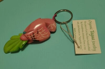 New Pink Parrot Taqua Key Chain Movable Green Tail 3" Long - Image 1 of 4