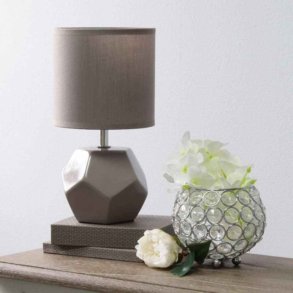 Simple Designs Round Prism Mini Table Lamp With Matching Fabric Shade
