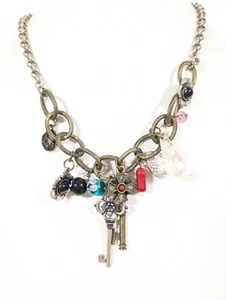 Mixed Metal Style Necklace Boho Flower Heart Key Charm Retro 21 in - Picture 1 of 9
