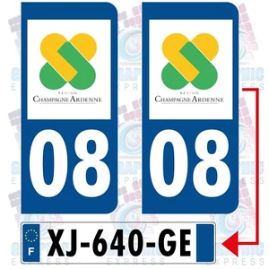 08 CHAMPAGNE ARDENNE / 2 STICKERS PLAQUE IMMATRICULATION STICKER PALQUES - Foto 1 di 1