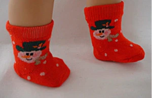 Rote Socken mit Schneemann-Druck passen 18 Zoll American Girl & Logan Boy Puppen - Bild 1 von 1