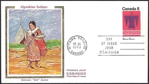 Canada # 568 "ALGONKIAN INDIANS" Brand New 1973 Colorano Silk Cachet - Picture 1 of 2