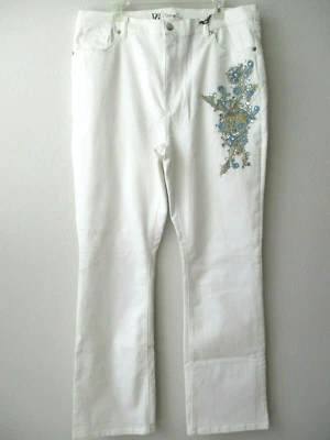 Rhinestone Embellished Jeans Diane Gilman White Floral 18WT Boot Cut NWT - Image 1 of 4