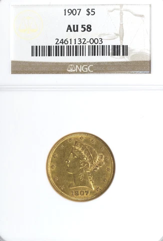 1907 $5 AU58 NGC Cover
