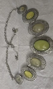 Art Deco Halskette mit passenden Ohrstecker Silber mit grünen Steinen - Bild 1 von 2