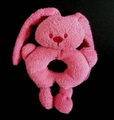 J4. DOUDOU PELUCHE ROND NATTOU LAPIN ROSE FUSHIA ANNEAU PATTES GRELOT TTBE - Photo 1/2