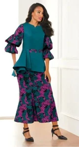 Size 18W PLUS Ashro Purple Teal Formal Wedding Church Party Avery Skirt Suit Set - Picture 1 of 5