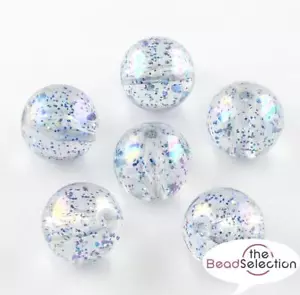 40 GLITTER AB LUSTRE BLUE ACRYLIC ROUND BEADS 10mm HOLE 2mm TOP QUALITY ACR146 - Picture 1 of 2