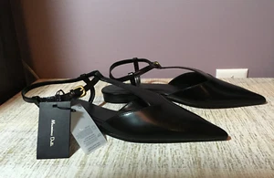 NWT MASSIMO DUTTI WOMEN'S LEATHER FLAT MULES SHOES BLACK SIZE 9 EU 40 1584/250 - Picture 1 of 8