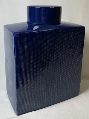 Wilfred Ceramic Rectangular Blue Canister Ginger Jar 11 Inches Tall - Image 1 of 4