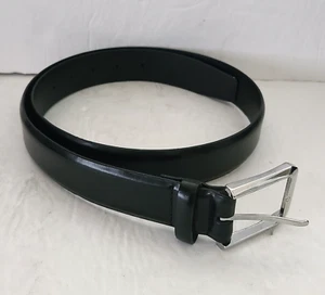 Geoffrey Beene Alf Genuine Black Leather Belt Mens 34 Silver Hardware NWOT - Picture 1 of 6