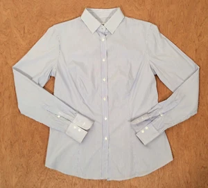 BAGUTTA Shirt Women Small 38 Long Sleeve Button up Blue Stripe Old Money ITALY - Picture 1 of 12