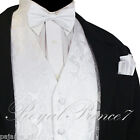 WHITE XS to 6XL Paisley Tuxedo Suit Dress Vest Waistcoat & Bow tie & And Hankie