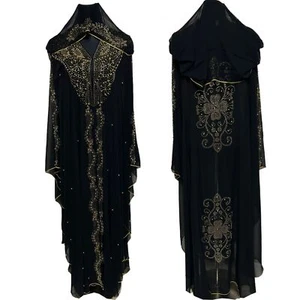 Luxury Women Black Chiffon Abaya Jalabiya Jilbab Farasha - Picture 1 of 4