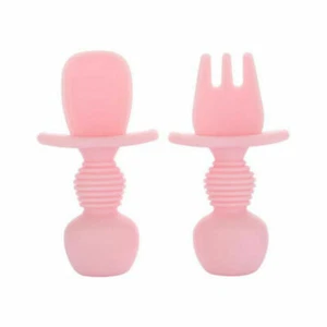 Spoon & Fork Baby Utensils Self Feed Toddler Silicone Feeding Training Cutlery - Picture 1 of 17