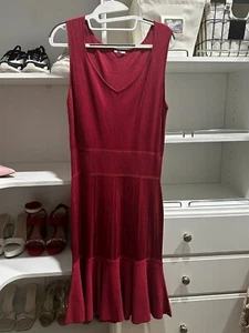 Wolford Rib Dress V Neck Mermaid Hibiscus Bodycon Pleated Skirt Knee Length M - Picture 1 of 6