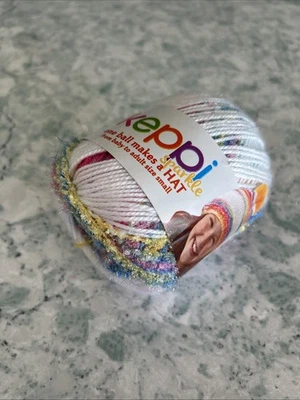 NEW Lion Brand Keppi Acrylic Blend Yarn Knit a Hat Kit Yellow Pompom RAINBOW - Image 1 of 4