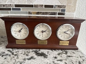 The Bombay Company Kirschholz Zeitzone Tischuhr LA NY CHI - Bild 1 von 12