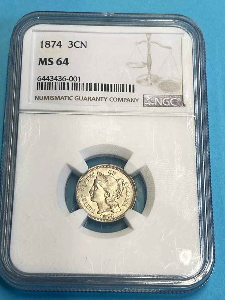 1874 Three Cent Nickel 3CN NGC Certified MS64 - Image 1 of 4