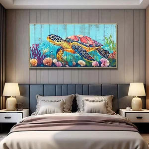 Marine Theme with Coral Reefs and Sea TurtleUnframed Canvas Painting for Living - Picture 1 of 6