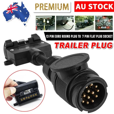 13 Pin Euro Round Plug 7 Pin Flat Plug Socket Trailer Adaptor Caravan Connector - image 1 of 4