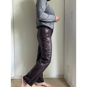 Vintage 90s Vegan Leather Animal Print Pants High Waist Wide Leg Size W 26 - Picture 1 of 12