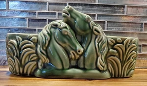 Vintage MCM grün Keramik zwei Pferde TV Lampe/Übertopf Mid Century Modern - Bild 1 von 9