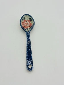 Unikat Polish Pottery Spoon Rose Floral Pattern Sugar Coffee Jam Condiment 6.25" - Picture 1 of 9