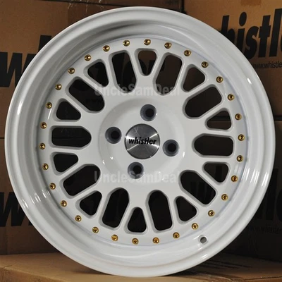 JUEGO DE 4 RUEDAS 16x9 4x100 15 OFFSET WHISTLER SK1 BLANCO BRILLANTE con RADIOS DE MALLA REMACHE Foto 1 de 4